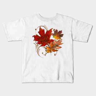 HAPPY FALL Y'ALL Beautiful Autumn Leaves Graphic Art Design, available on Many Products Kids T-Shirt